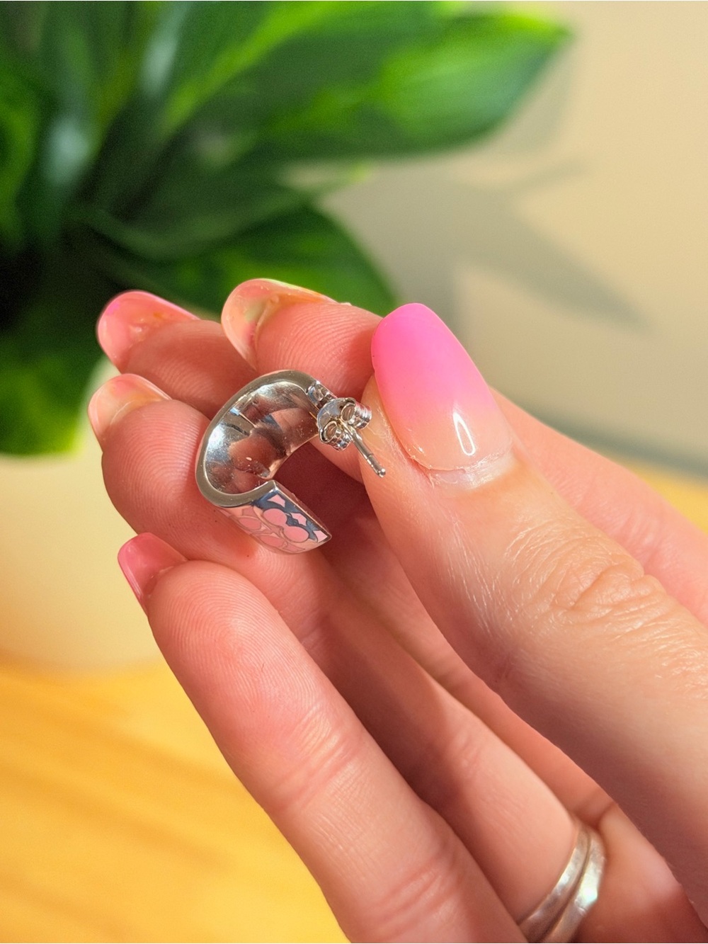 Coach Pink Silver Signature Hoop Earrings - Picture 9 of 10